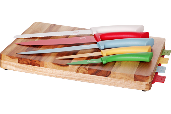 Schneidebrett Acacia + 5 Messer 35x25,5x4cmh